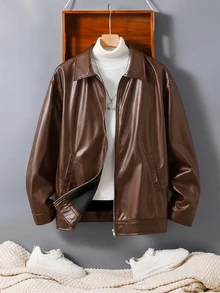 SHEIN 青少年男孩休閒寬鬆翻領秋冬夾克 - 巧克力棕 - 查看 7