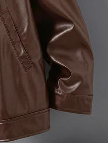 SHEIN 青少年男孩休閒寬鬆翻領秋冬夾克 - 巧克力棕 - 查看 3