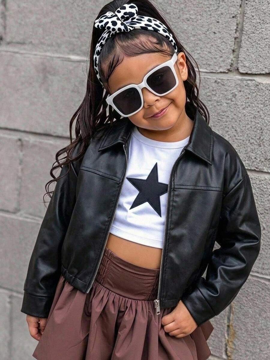SHEIN Young Girls Autumn Winter Jackets Kids - Black - View 1