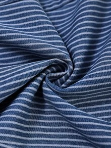 Balvessa Atasan Kemeja Denim Lengan Panjang Berkerah Bergaris untuk Wanita - Dark Wash - View 5