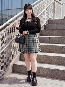Bijouette Plus Size Women's Plaid Colorblock Long Sleeve Top And Mini Skirt Fashion 2 Pieces Set,Soft Fabric,Japanese Sweet Style Cute Kawaii,Going Out Birthday - Multicolor - View 6