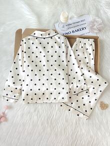Kids Tween Girl 2pcs/Girls Elegant Polka Dot Print Cool Home Wear 2 Pieces Set, Suitable For Outdoor Wear - Apricot - View 12
