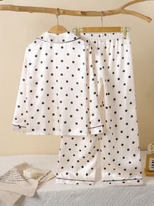 Kids Tween Girl 2pcs/Girls Elegant Polka Dot Print Cool Home Wear 2 Pieces Set, Suitable For Outdoor Wear - Apricot - View 5