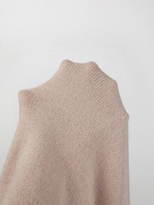 SHEIN Mock Two-Piece Layered Knit Top With Attached Mock Neck Shawl. Relax Drop Shoulder Shape, Classic Ri - Apricot - View 6