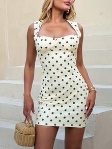 Sandy Gomes Y2K Polka Dot Heart Cutout Backless Mini Bodycon Dress, Sexy Short Dress,Dresses For Women Summer - Light Yellow - View 4