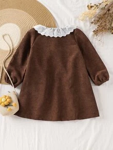 SHEIN Young Girls Woven Coffee-Colored Corduroy Long Sleeve Dress ...
