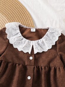SHEIN Young Girls Woven Coffee-Colored Corduroy Long Sleeve Dress ...
