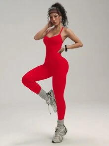 Velisys Velisys 女款無縫背腰V字交叉肩帶露背跑步健身休閒性感運動瑜伽短款連身褲，黑色紅色，夏季健身房適用 - 彩色 - 查看 8