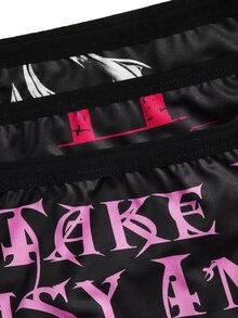 AltBold Celana Dalam Segitiga Wanita 3 Potong Gaya Gothic Y2K dengan Motif Huruf dan Bunga Warna Kontras Gelap - MultiWarna - View 3