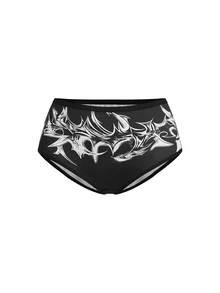 AltBold Celana Dalam Segitiga Wanita 3 Potong Gaya Gothic Y2K dengan Motif Huruf dan Bunga Warna Kontras Gelap - MultiWarna - View 6