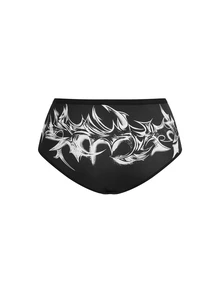 AltBold Celana Dalam Segitiga Wanita 3 Potong Gaya Gothic Y2K dengan Motif Huruf dan Bunga Warna Kontras Gelap - MultiWarna - View 8