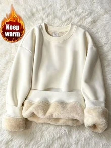 Franclia Sweatshirt Lengan Panjang Tebal Berlapisan Termal Kasual Baru, Atasan Rajut Pullover Multifungsi Musim Gugur/Dingin - Aprikot - View 4