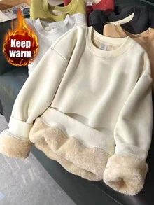 Franclia Sweatshirt Lengan Panjang Tebal Berlapisan Termal Kasual Baru, Atasan Rajut Pullover Multifungsi Musim Gugur/Dingin - Aprikot - View 3