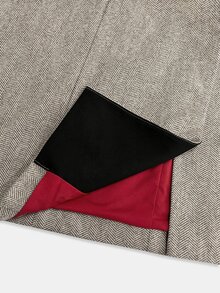 SHEIN Raffinéa Elegant High-End Lapel Long Loose Overcoat Women Winter Outerwear Suitable For Office Commute Style Party Colorblock Tweed Overcoat - Khaki - View 4