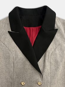 SHEIN Raffinéa Elegant High-End Lapel Long Loose Overcoat Women Winter Outerwear Suitable For Office Commute Style Party Colorblock Tweed Overcoat - Khaki - View 6