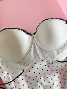 Comfortcana Women's Contrast Lace Cute Polka Dot Strap Bralette - Black and White - View 7