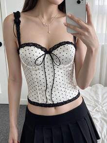 Comfortcana Women's Contrast Lace Cute Polka Dot Strap Bralette - Black and White - View 3