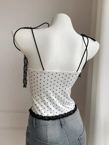Comfortcana Women's Contrast Lace Cute Polka Dot Strap Bralette - Black and White - View 2