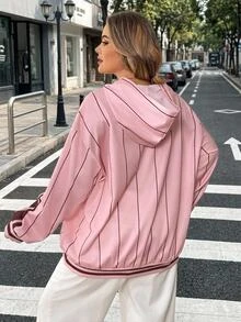SHEIN CURVE+ Plus Size 22W Women's Casual Simple American Retro English Printed Pattern Hooded Long Sleeved Fall - Pink - View 2