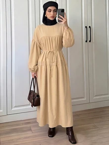 Omancia Women's Elegant Solid Color Long Dress - Khaki - View 3