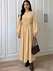 Omancia Women's Elegant Solid Color Long Dress - Khaki - View 6