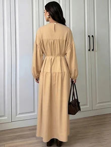 Omancia Women's Elegant Solid Color Long Dress - Khaki - View 2