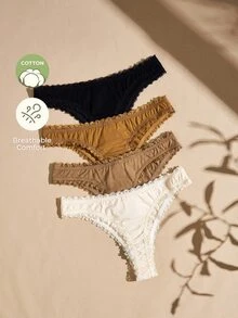 Lullawish 4pcs Women's Lace Cotton Knitted Thongs - Multicolor - View 1