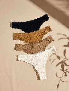 Lullawish 4pcs Women's Lace Cotton Knitted Thongs - Multicolor - View 2