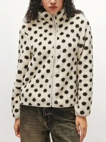 SHEIN TRNDY French Sweet Style Small Stand Collar Design Loose Fit Fashion Slimming Autumn/Winter Lamb Wool Design Minimalist Versatile Fashion Commute Women's Thin Jacket - Multicolor - View 3