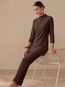 Swim Mulvari 26SS 春夏度假優雅保守棕色布基尼泳衣兩件套 - 棕色 - 查看 3