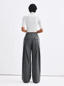 ATUI Studio Women's Solid Color Pleated Casual Versatile Daily Wear Suit Pants - Grey - View 3