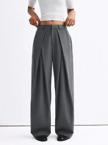ATUI Studio Women's Solid Color Pleated Casual Versatile Daily Wear Suit Pants - Grey - View 4