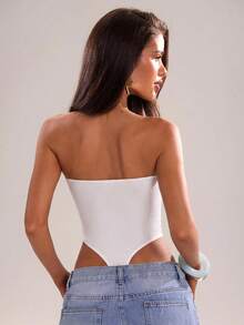 SHEIN BAE Women's Solid Color Sexy Bandeau Cup Bodysuit - White - View 2
