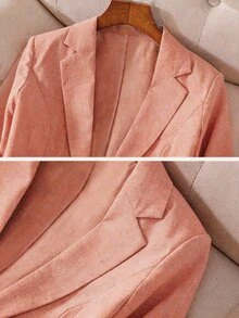 Franclia Women's Regular Fit Linen Blazer Jacket With 3/4 Sleeves, Lapel Collar, Cinched Waist, Button Design, Elegant Formal Outerwear For Spring Summer Autumn, Suitable For Office, Commute, Guest Attire, Evening Party And Formal Occasions - Orange - View 5