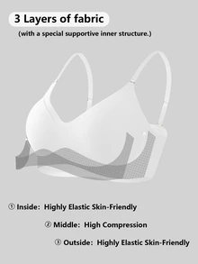 SHEIN Women's Wire-Free Padded Bra, Invisible Lifting Side White Ribbed Bra, V-Neck Short Top - White - View 5