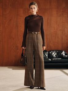 Anewsta Fall Winter Outfits Vintage Plaid High Waist Front Crease Straight Leg Long Pants Suit Pants, Suitable For Commute, Daily Wear - Multicolor - View 3