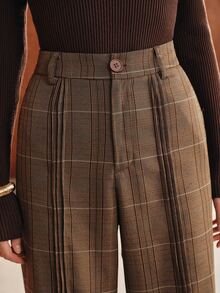 Anewsta Fall Winter Outfits Vintage Plaid High Waist Front Crease Straight Leg Long Pants Suit Pants, Suitable For Commute, Daily Wear - Multicolor - View 1