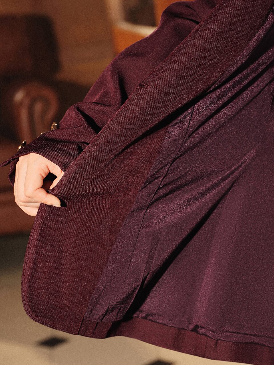 Autumn New Vintage Sexy Party Banquet Dark Purple V-Neck Long Sleeve Women's Blazer + Sexy Slightly Sheer Eyelash Lace High Waist Draped Flare Women's Pants Women's Suit Set