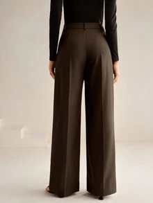 Anewsta Essential Women's New Professional Commute Minimalist Versatile Design Asymmetrical Patchwork High Waist Drape Straight Leg Pants - Mocha Brown - View 6