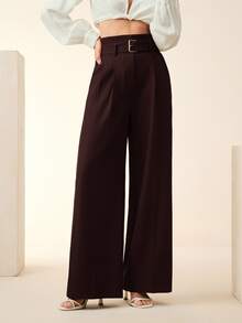 Anewsta Women's Solid Color Casual Versatile Wide Leg Pants For Daily Wear - Burgundy - View 3