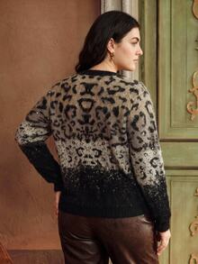 Anewsta Plus Size Leopard Print Sequin Long Sleeve Knit Cardigan Formal Night Brown Autumn Elegant Casual Winter - Multicolor - View 7