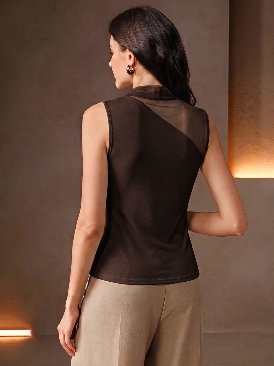 Anewsta Spring/Summer New Elegant Fashion Casual Outing Professional Date Party Holiday Sheer Sexy Elastic Slim Fit Mesh Patchwork Sleeveless Knit Tank Top For Women