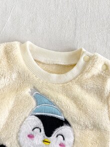 SHEIN Kids Newborn Cute 3D Pattern Kids Shoulder Soft Comfortable Pullover Autumn Top Casual Versatile Fuzzy Print Long Pants Set Suitable For Winter - Blue and White - View 7