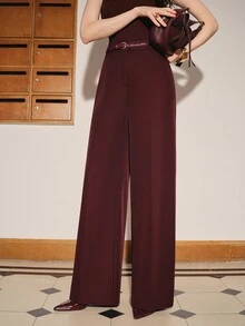 Anewsta Women's Solid Color Casual Daily Wear Suit Pants - Burgundy - View 6