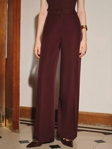 Anewsta Women's Solid Color Casual Daily Wear Suit Pants - Burgundy - View 4