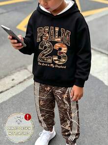 2件組青少年男孩連帽衫套裝 街頭風黑色大地色迷彩字母印花長袖寬鬆連帽上衣 秋冬校園穿搭 - 彩色 - 查看 6