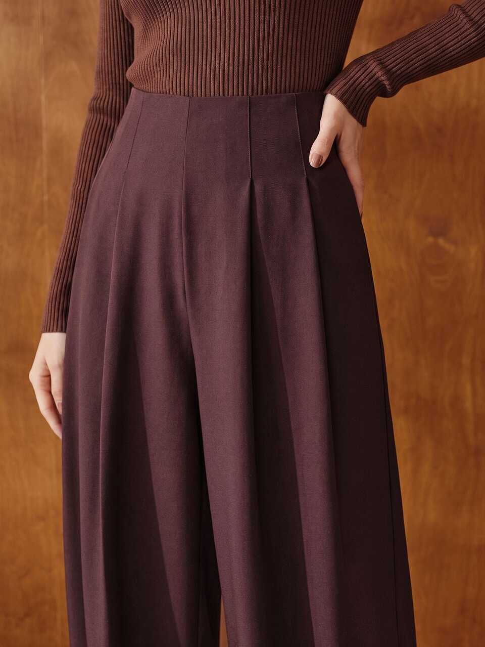 Women's Elegant Brown Barrel Leg Pants, Solid Casual Slim Fit Trousers For Fall Outfits Office Brunch