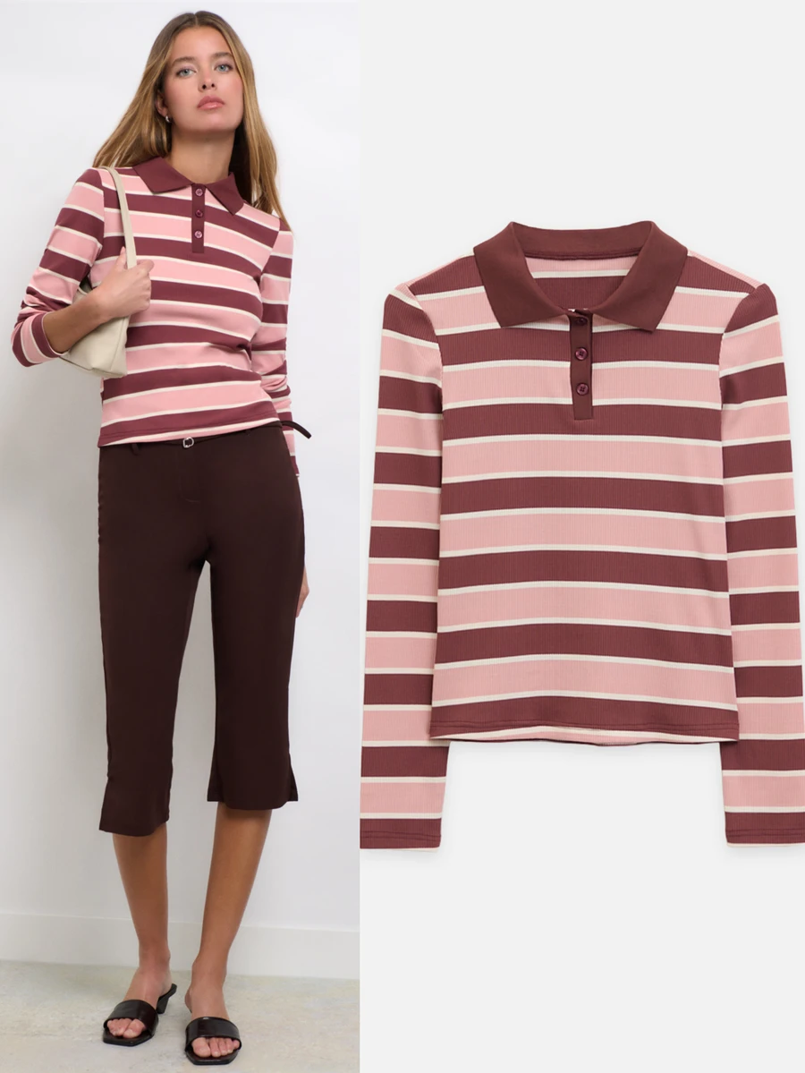 Nöista Fitted Stripped Polo For Womenswear Dusty Pink Striped Contrast ...
