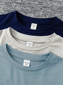 SHEIN 兒童 3件組 青少年男孩圓領長袖休閒百搭T恤 - 彩色 - 查看 3