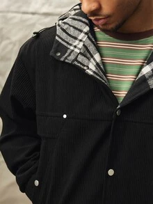 Norleigh Men's Long Sleeve Corduroy Jacket, Loose Fit Outdoor Utility Hooded Jacket, Autumn/Winter - Black - View 8